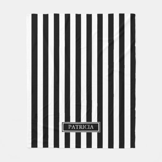 Vertikale Streifen-Schwarzweiss-individueller Name Fleecedecke (Vorderseite)