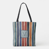 Vertikale Streifen Teal-Farbblock-Monogramm Tasche (Rückseite)