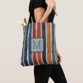 Vertikale Streifen Teal-Farbblock-Monogramm Tasche (Von Nahem)