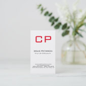 Vertikale, stylische Red White Monogram Business C Visitenkarte (Stehend Vorderseite)