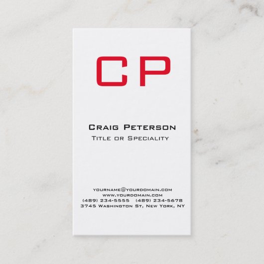 Vertikale, stylische Red White Monogram Business C Visitenkarte (Vorderseite)