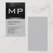 Vertikale Trendgraue Monogram-Visitenkarte Visitenkarte (Vorne/Hinten)