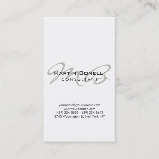 Vertikale Trendy Chic Monogram Business Card Visitenkarte (Vorderseite)