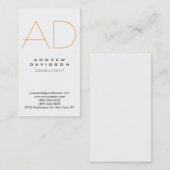 Vertikale, weiße, orange graue Monogram-Visitenkar Visitenkarte (Vorne/Hinten)