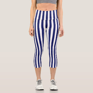 Vertikale weiße Streifen DIY Hintergrund Navy Capri Leggings