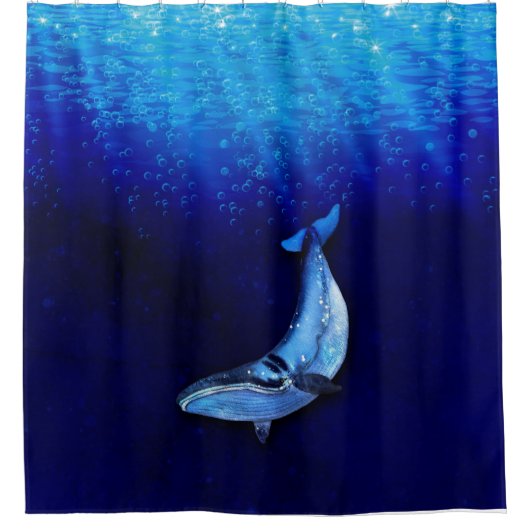 Vertikale Whale-Motion-Szene bis unten in Meeresti Duschvorhang (Vorderseite)