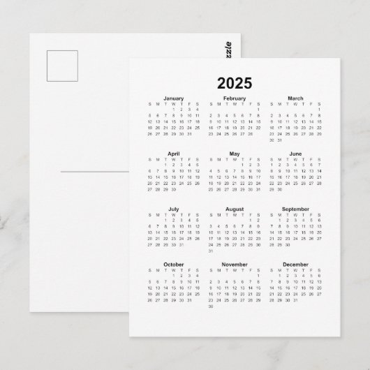Vertikaler Kalender 2025 Postkarte (Vorne/Hinten)