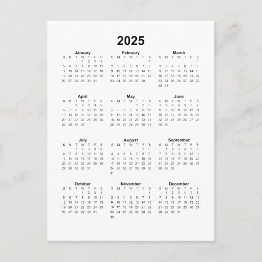 Vertikaler Kalender 2025 Postkarte (Vorderseite)