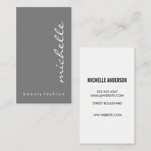 Vertikaler Kursivtext / Grau Visitenkarte (Vorne/Hinten)