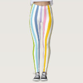 Vertikaler Pastellregenbogen und weiße Streifen Leggings (Vorderseite)