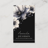 Vertikaler QR-Code Schwarze Blütenform Beruflich Visitenkarte (Vorderseite)