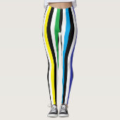 Vertikaler Regenbogen-Schwarz-weiße Streifen Leggings (Vorderseite)