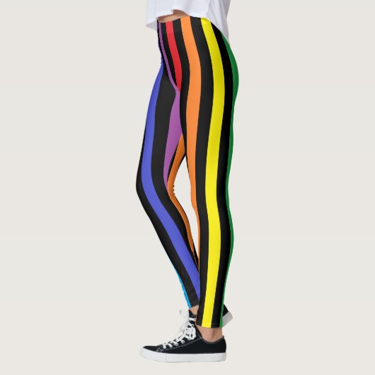 Vertikaler Regenbogen und schwarze Streifen Leggings (Links)