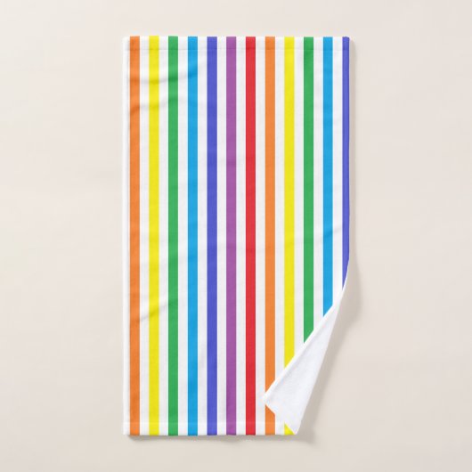 Vertikaler Regenbogen und weiße Streifen Badhandtuch Set (Handtuch)