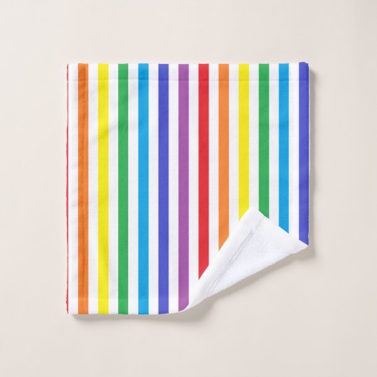 Vertikaler Regenbogen und weiße Streifen Badhandtuch Set (Waschlappen)