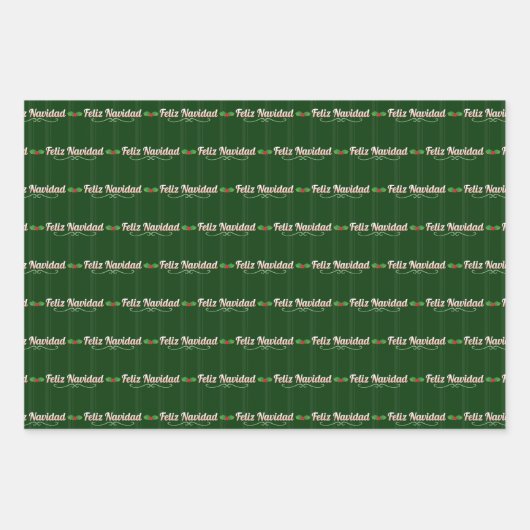 Vertikaler Streifen Holly Berry Feliz Navidad Geschenkpapier Set (Vorderseite 2)