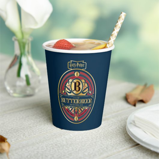 Vertikales BUTTERBEER™-Logo Pappbecher (In Situ)