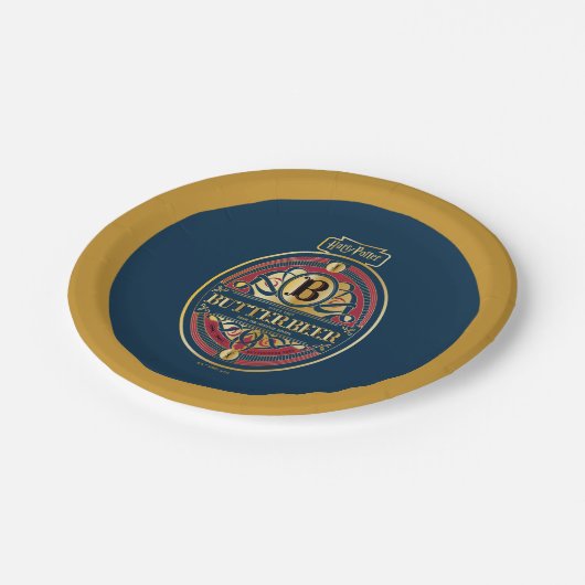 Vertikales BUTTERBEER™-Logo Pappteller (Schrägansicht)