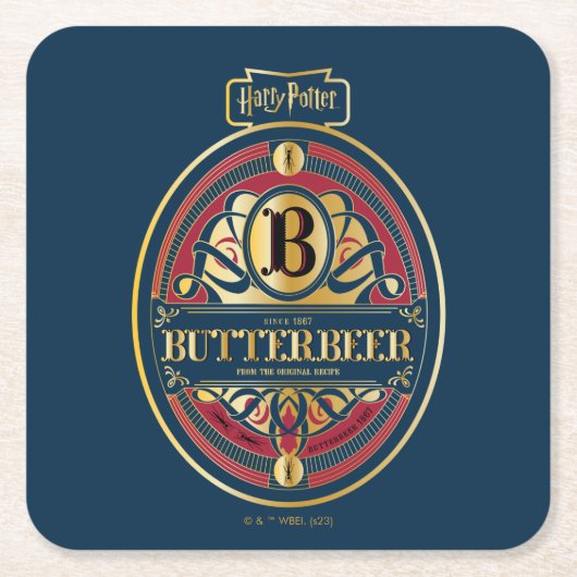 Vertikales BUTTERBEER™-Logo Rechteckiger Pappuntersetzer (Vorderseite)