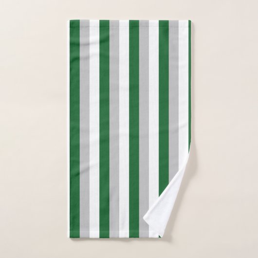 Vertikales Forest Green, Silber und weiße Streifen Badhandtuch Set (Handtuch)