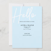 Vertikales Foto Blau Hallo Skript Kindergeburt Ankündigung (Rückseite)