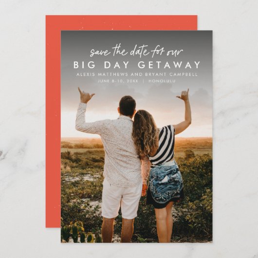 Vertikales Foto der Hochzeit in Urlaubsort Save The Date (Vorne/Hinten)