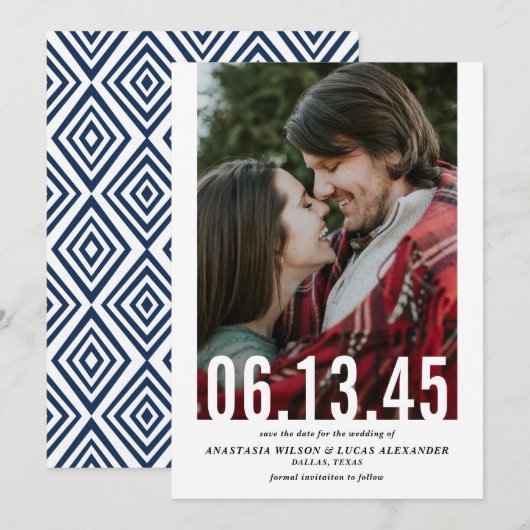 Vertikales Foto für das Hochzeitdatum Save the Dat Date (Vorne/Hinten)
