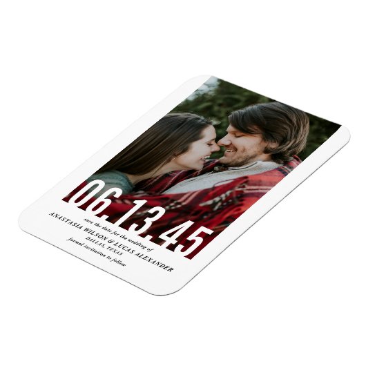 Vertikales Foto für das Hochzeitdatum Save the Dat Magnet (Linke Seite)