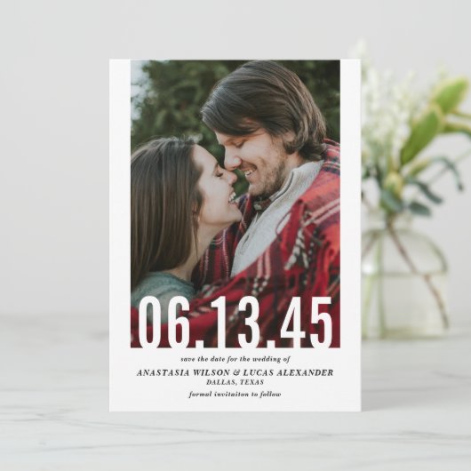 Vertikales Foto für das Hochzeitdatum Save the Dat Save The Date (Stehend Vorderseite)