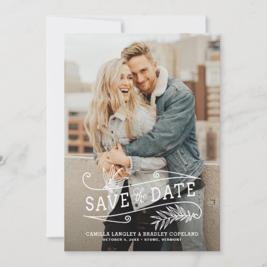 Vertikales Foto für Folienüberlagerungen Save the Date (Vorderseite)