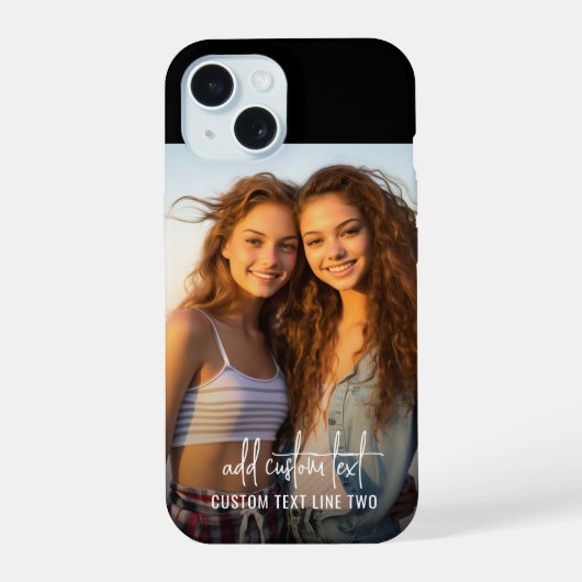 Vertikales Foto mit benutzerdefiniertem Text in Tr iPhone 15 Hülle (Rückseite)