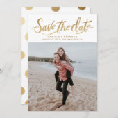 Vertikales Foto mit Goldhandschrift Save the Date Ankündigung (Vorne/Hinten)