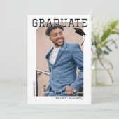 Vertikales Foto mit schwarzem und weißem Graduiert Einladung (Stehend Vorderseite)