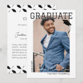 Vertikales Foto mit schwarzem und weißem Graduiert Einladung (Vorne/Hinten)