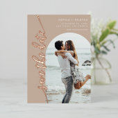 Vertikales Foto Taupe Save the Date Folieneinladung (Stehend vorne)