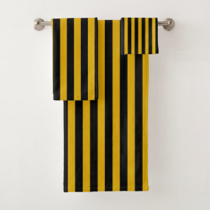 Vertikales Gold und schwarze Streifen Badhandtuch Set