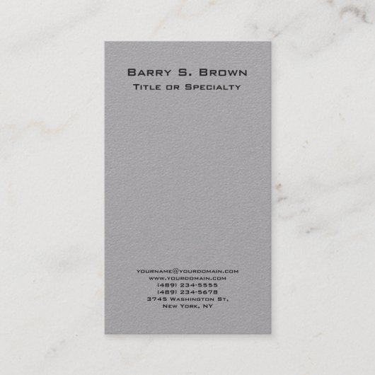 Vertikales Grau Einfach Schlicht Minimalistisch Visitenkarte (Vorderseite)