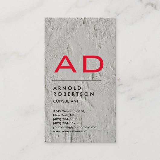 Vertikales Grau-Wand Trendy Red Monogram Visitenkarte (Vorderseite)