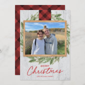 Vertikales Holz Frohe Weihnachtsfotokarte Einladung (Vorne/Hinten)