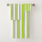 Vertikales Limones Grün, Silber und weiße Streifen Badhandtuch Set (Insitu)