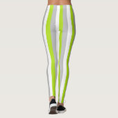 Vertikales Limones Grün, Silber und weiße Streifen Leggings (Rückseite)