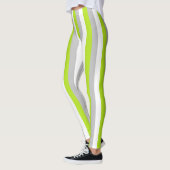 Vertikales Limones Grün, Silber und weiße Streifen Leggings (Links)