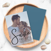 Vertikales modernes Script-Foto Save the Date Kart