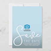 Vertikales modernes Script-Foto Save the Date Kart (Vorderseite)