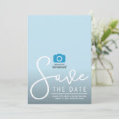 Vertikales modernes Script-Foto Save the Date Kart (Stehend Vorderseite)