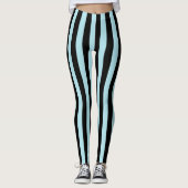 Vertikales Pastellblau und schwarze Streifen Leggings (Vorderseite)