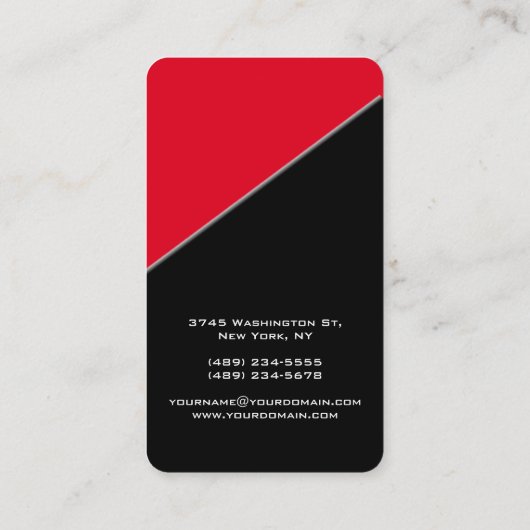 Vertikales Schwarz-Rot-Unique-Design Visitenkarte (Rückseite)