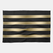 Vertikales Schwarz und goldene Streifen weißer Hin Geschirrtuch (Horizontal)