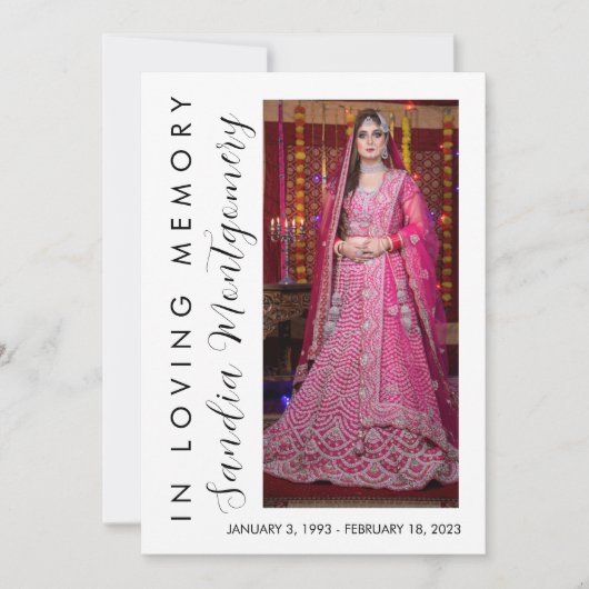 Vertikales Skript für das Love Memory-Beerdigung-P Einladung (Vorderseite)