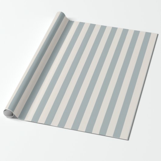 Vertikales Streifenmuster Hellblau-Grau und Creme Geschenkpapier (Ungerollt)